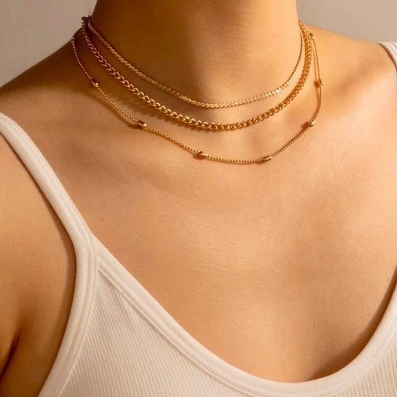 Boutique Jewelry - BOUTIQUE Faux Gold Minimalist Layered Choker Necklace - 12”